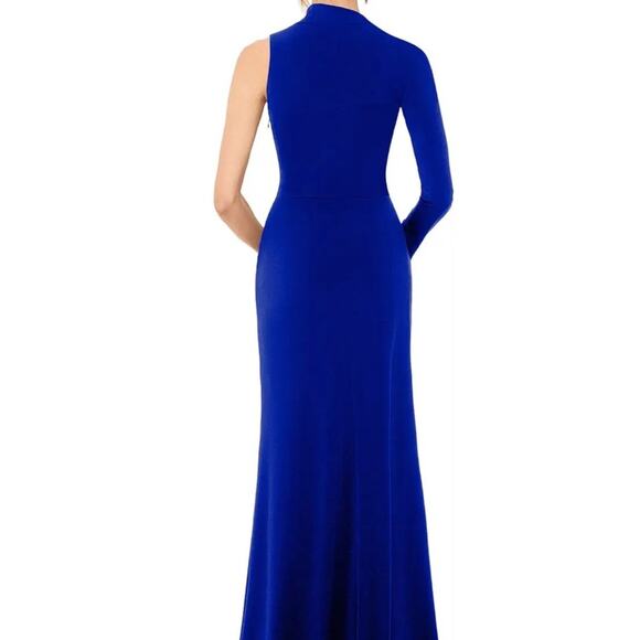 NWT Besty & Adam Dress Full Length Maxi One Shoulder Long Sleeve Blue Size 2 - Picture 2 of 13